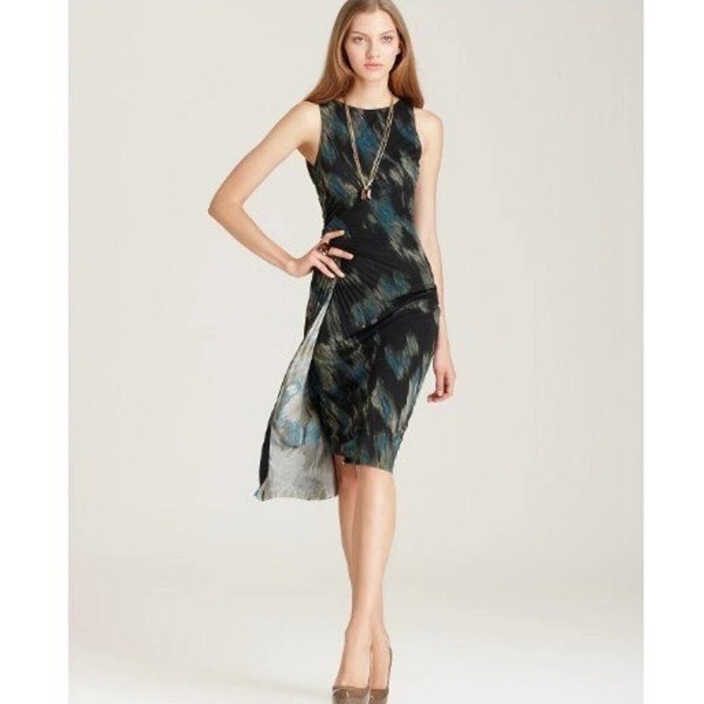 Halston Heritage Dress Womens Sz 2 Ocean Pleated Draped Sheath